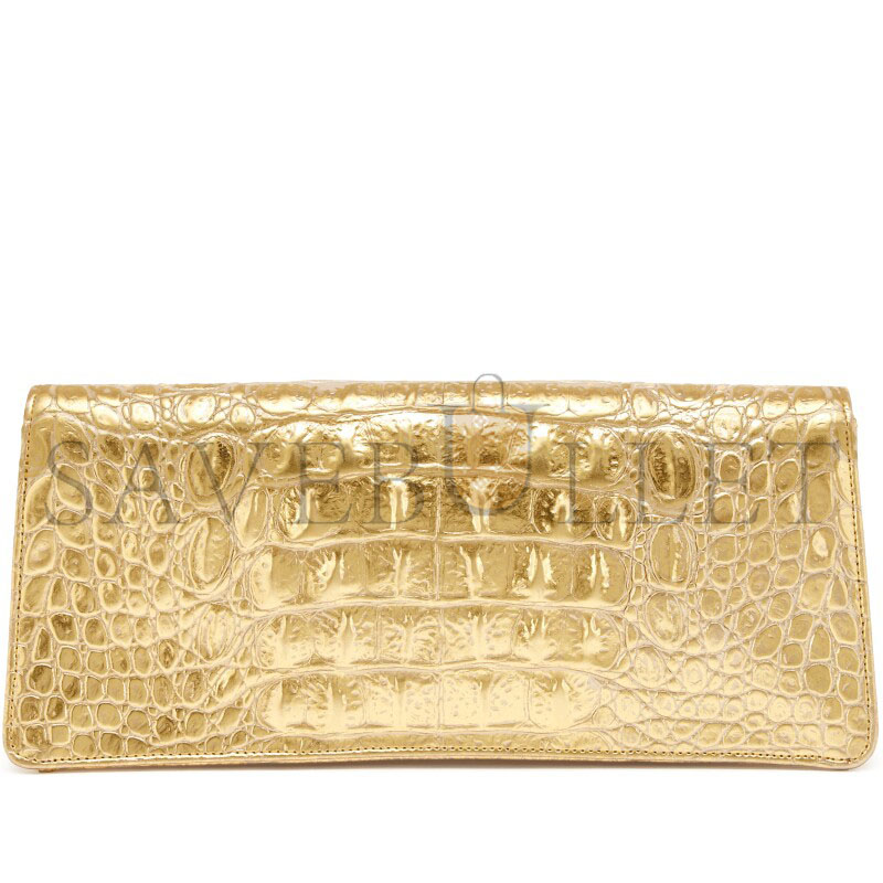 Ch**el 19a crocodile embossed gold jeweled scarab clutch bag ti9 784893 (30*13*5cm)
